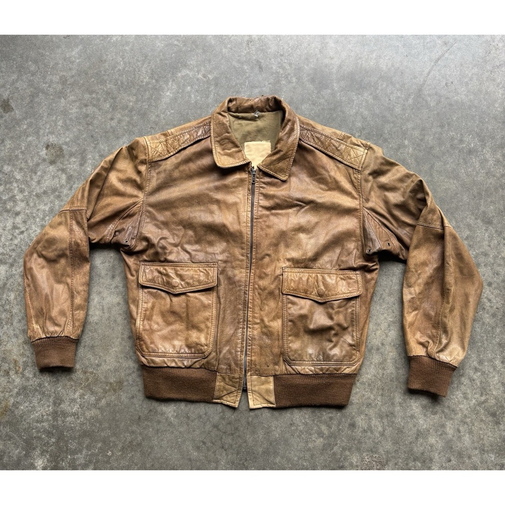 Vintage 1940s 1950s Leather Bomber Jacket Full Zip Flight Aviator Size 42 C&C
